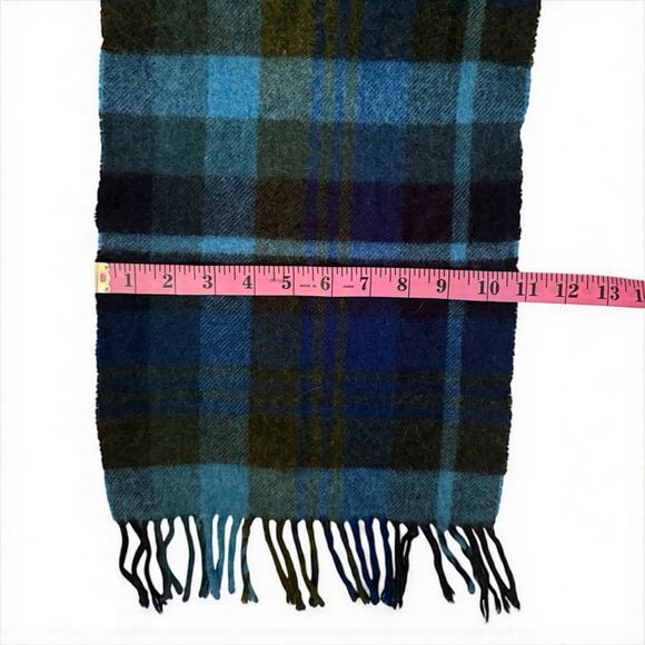 J Crew By Moon England Mens Merino Wool Blue Plaid Knit Scarf Fringe - Picture 6 of 9